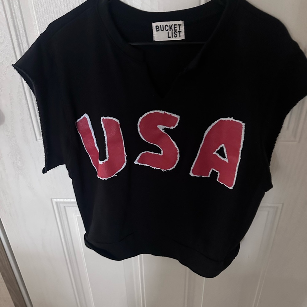 BUCKETLIST Black Tee with Bold Red USA Design